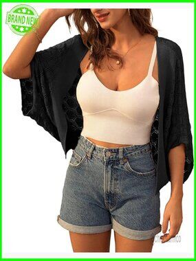 Large Cropped Cardigan Batwing Sleeve Lightweight Crochet Summer Sweater